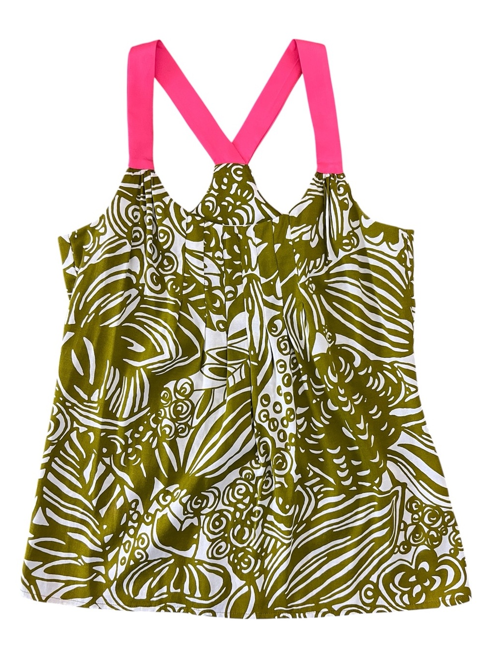Trina Turk Women’s Olive & Hot Pink Cotton/Silk Blend Tank - Size Petite*